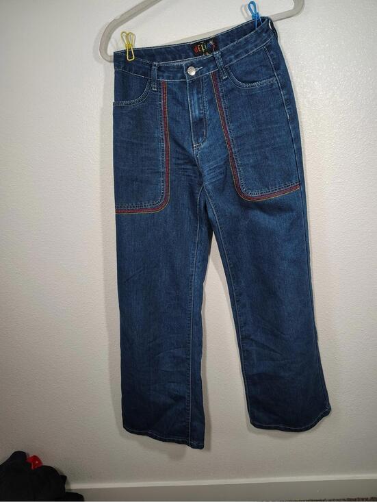 dELiA*s Denim - Delia's Rainbow Thread Wide Leg Jeans Small Dolls Kill Dark Wash Hippie Peasant